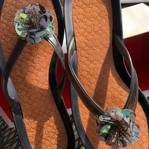 Black Lindy patent leather Coach sandals